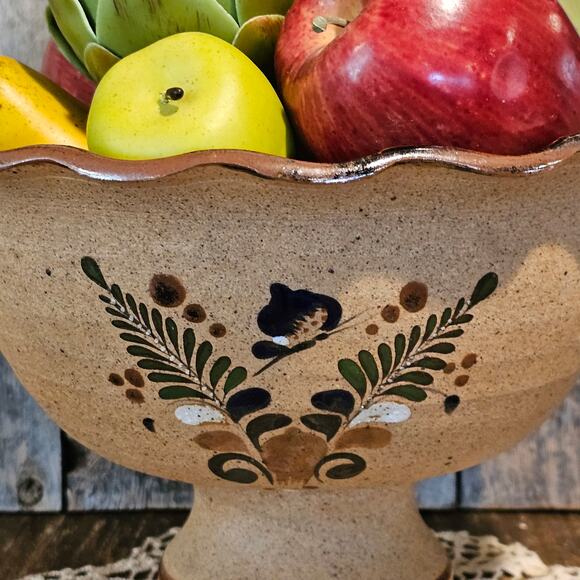 Handcrafted Netzi Mexico Pedestal Fruit Bowl with Bird Floral Designs - Cozumel - Picture 2 of 10